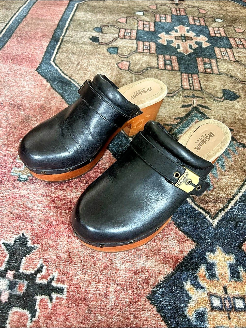 Dr. Scholl's Black Leather-Look Clogs